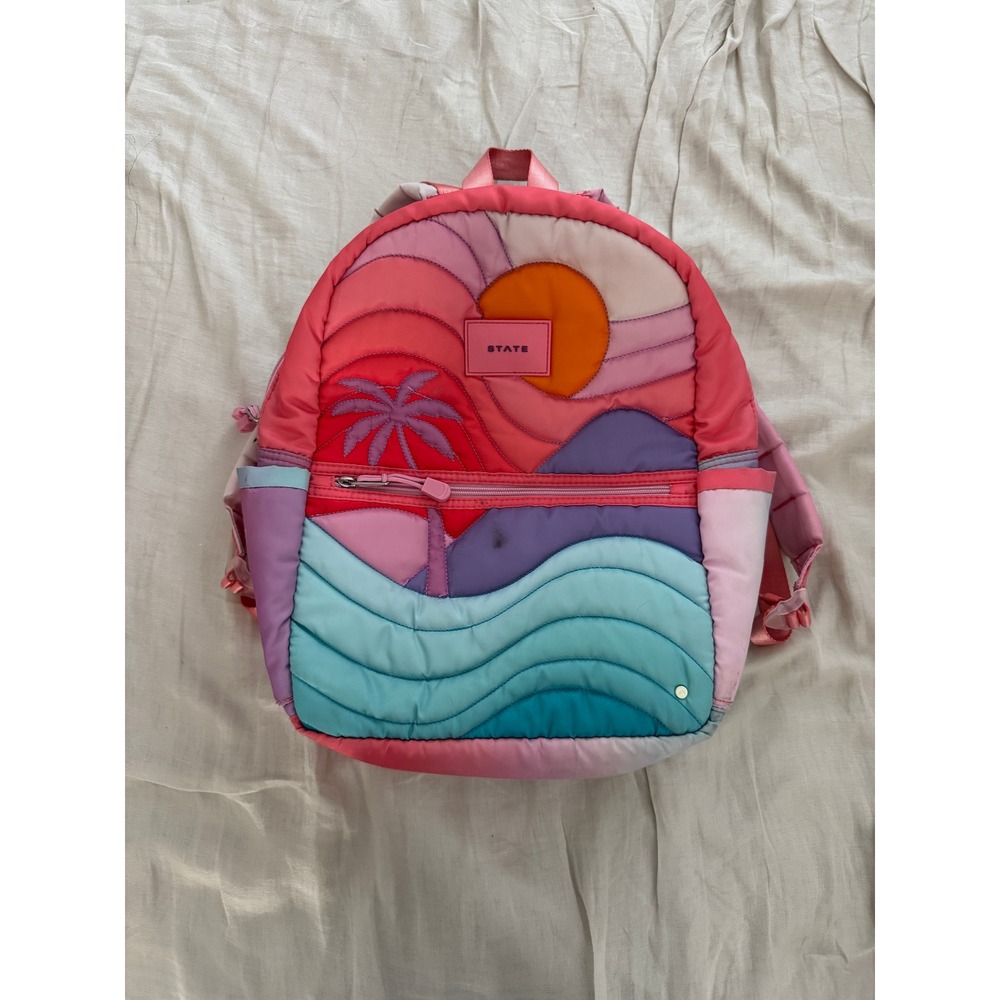 STATE Kane Kids Puffer Backpack Sunset Ocean Quilted Recycled School Bag *Read*